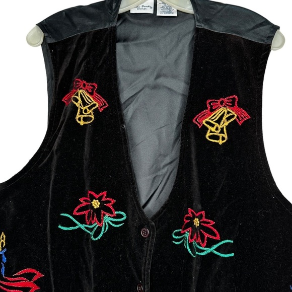 Vintage Bobbie Brooks Woman Christmas Holiday Black‎ Velvet Vest - Picture 2 of 6